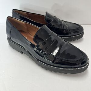Franco Sarto Women's Cassandra Slip On Penny Loafers Black Patent Women’s 8